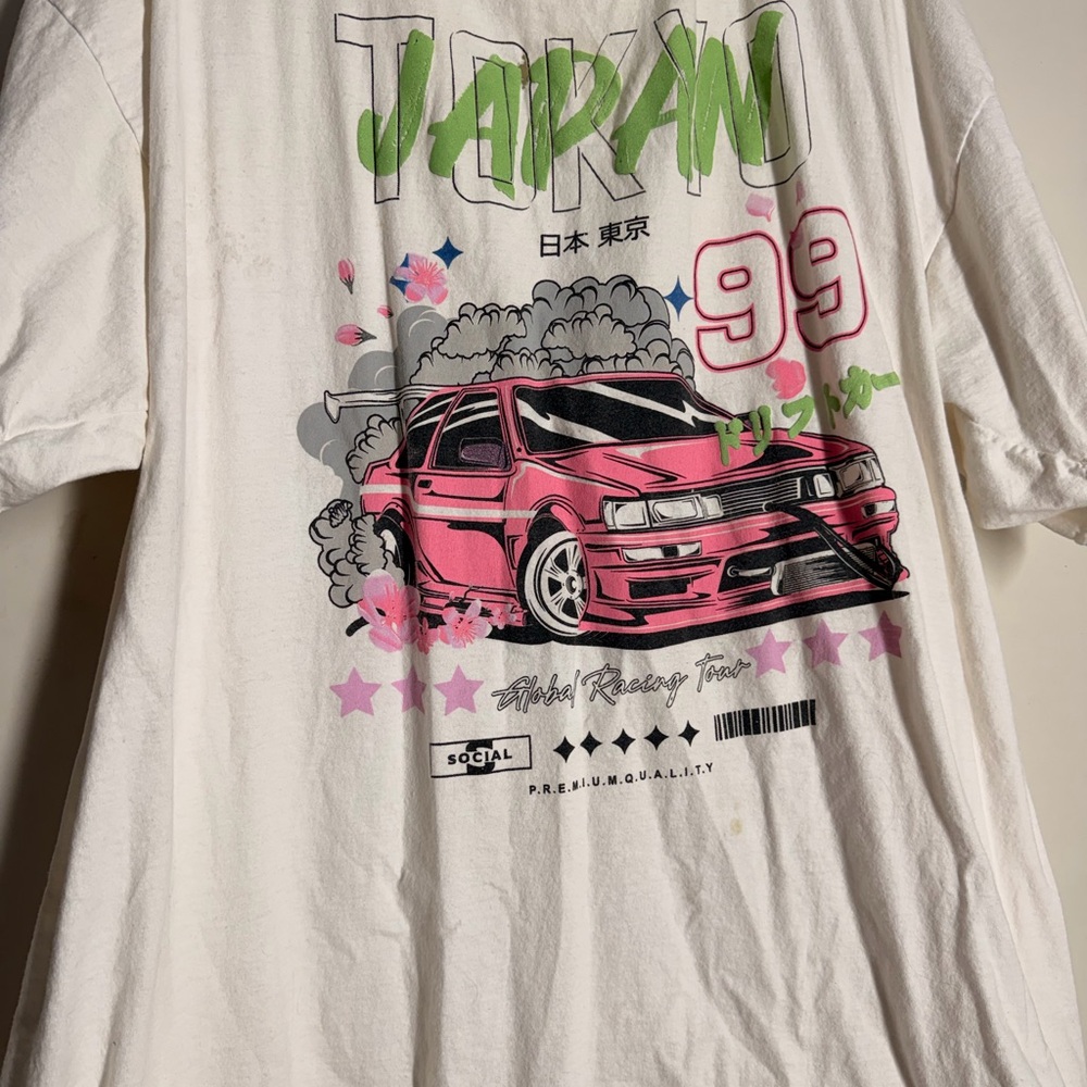 Casual Button-Down Shirt - White with Pink Graphic